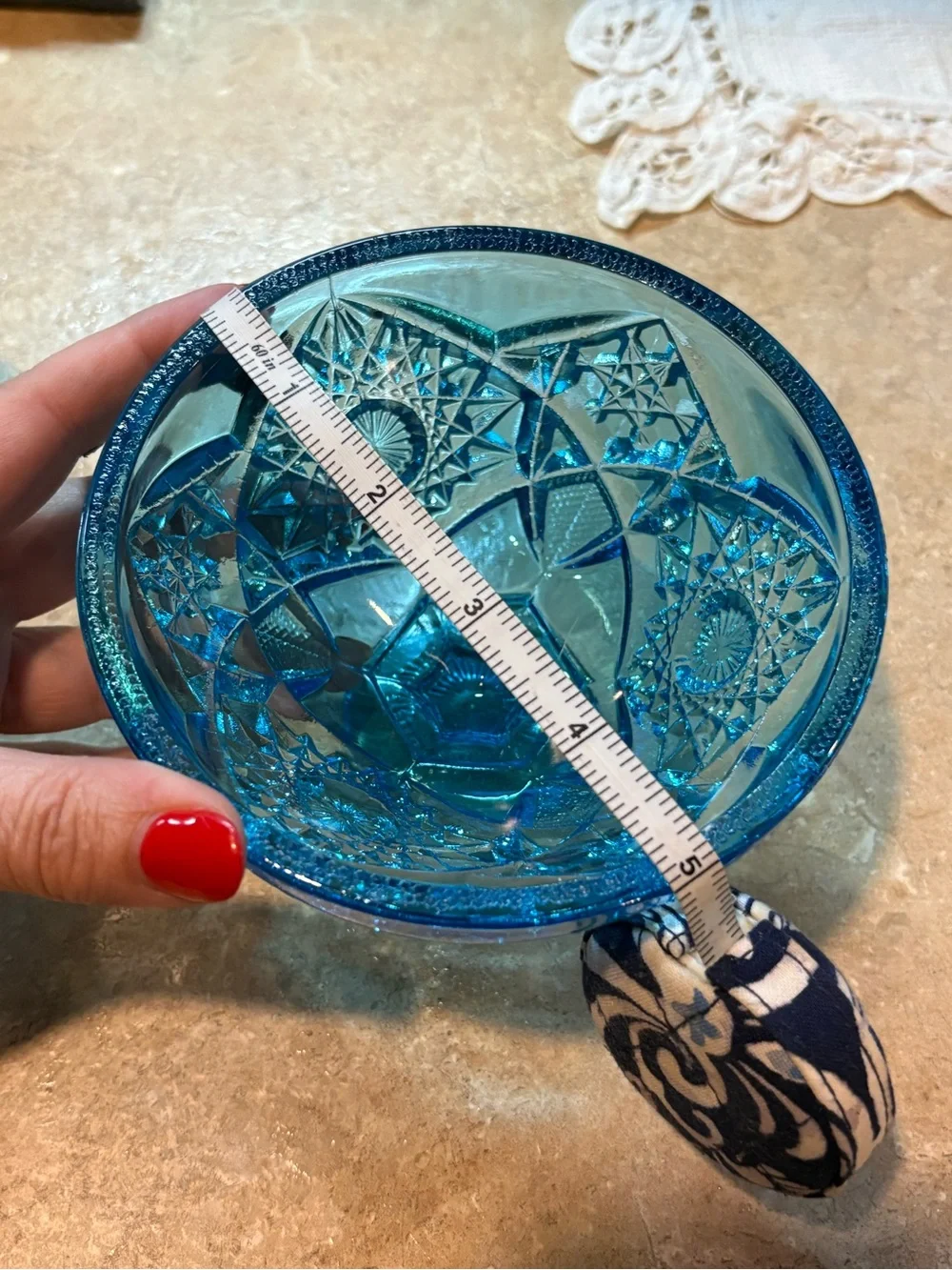 Kemple Glass Aqua Blue Hobstar & Fan Round Pedestal Compote Candy Dish w/ Lid